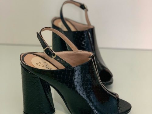 Sandália Salto Bloco Cobra Preto